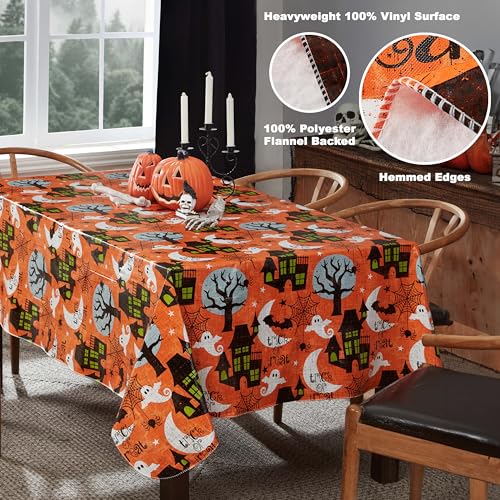 Halloween Scream Vinyl Tablecloth - 60 x 84 Inch Rectangular Orange Spooky Decor - Variation of THIS listing