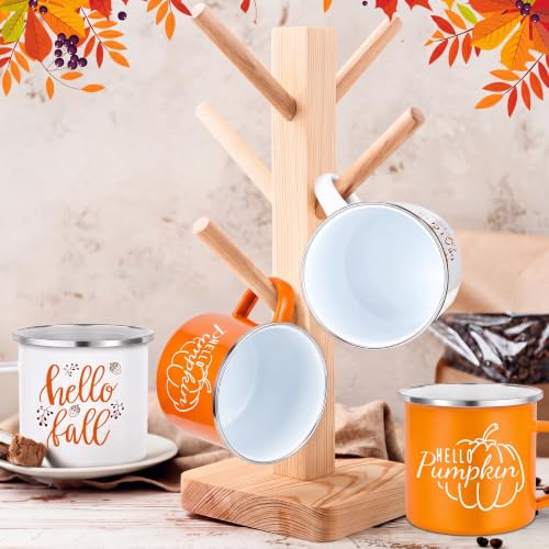 Autumn Harvest 12oz Enamel Camping Coffee Mugs Set - Hello Fall Pumpkin Spice - 6 Styles