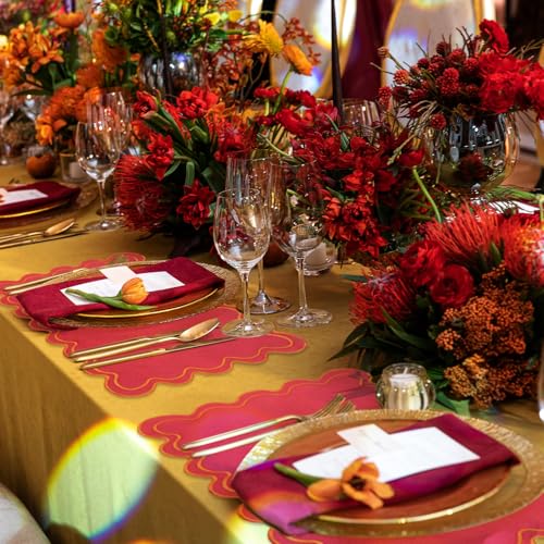 Pink & Orange Scalloped Placemats Set of 6 - Rectangular Dining Table Decor