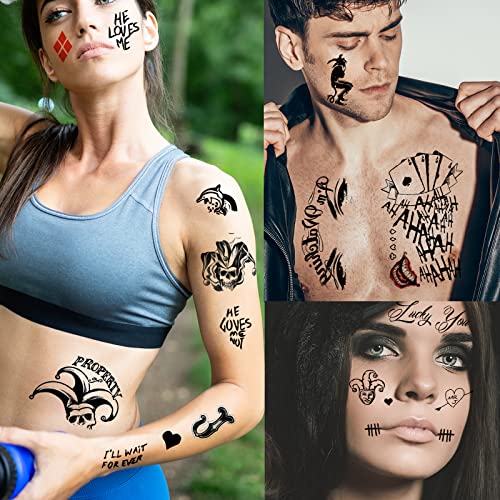 Halloween Temporary Tattoos Joker Style2 - 22 Sheets Face & Costume Body Art