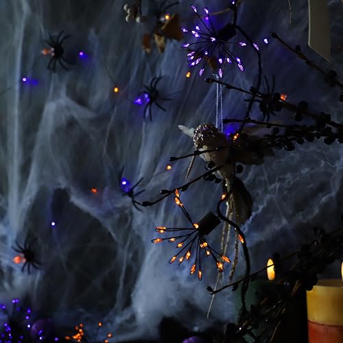 Halloween Fairy Lights 10FT 200LED Orange & Purple Firework Clusters with Remote - Sunset Home
