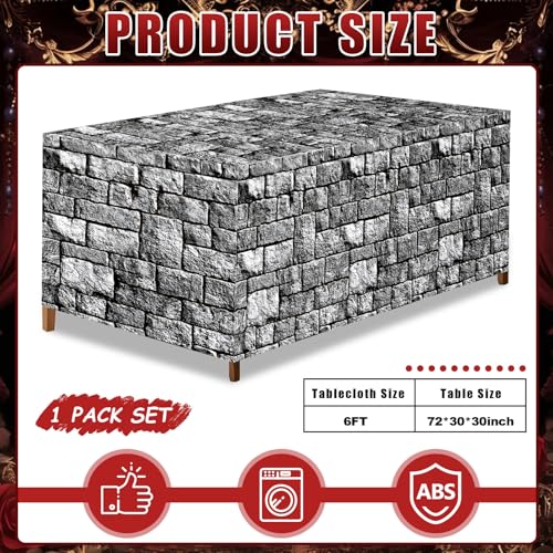 Medieval Brick Stone Wall Tablecloth 6Ft Halloween Castle Table Cover
