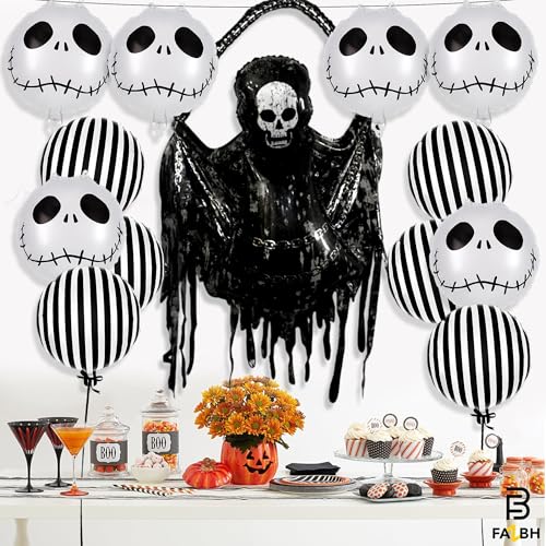 Giant 59-Inch Halloween Reaper Balloon Kit with Skull & Striped Balloons - Spooky Party Decorations