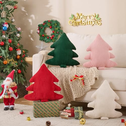 Lanpn Christmas Tree Pillow Set of 2 - Red Narrow Stripes 16x18 Inch Xmas Decor
