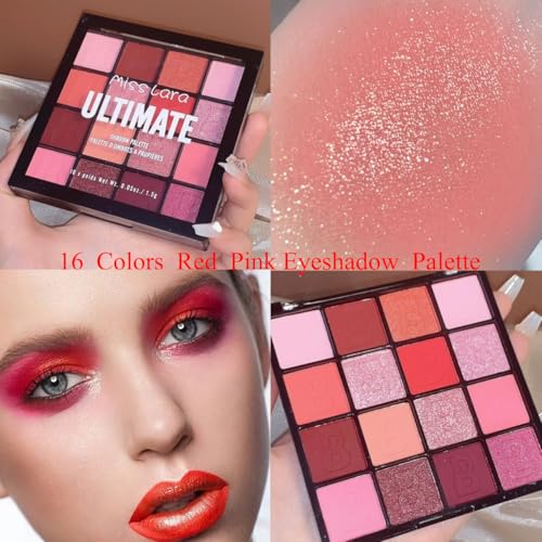 Pink Eyeshadow Palette - 16 Colors Matte & Glitter Korean Makeup Set