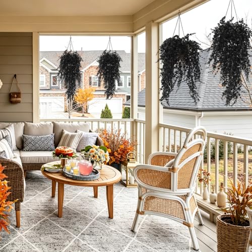Artificial Hanging Plant Vines - Black Grass Faux Fall Greenery 31.5" with 5 Stems - Variation of Black Grass / Hanging Plants Without Lights
