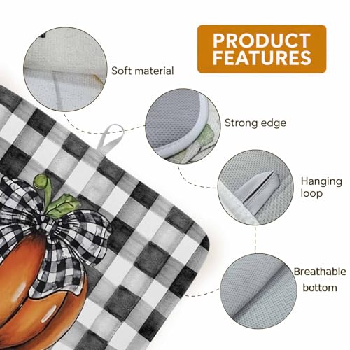 Fall Dish Drying Mat Orange Pumpkin Thanksgiving Kitchen Counter 18x24 Black Orange