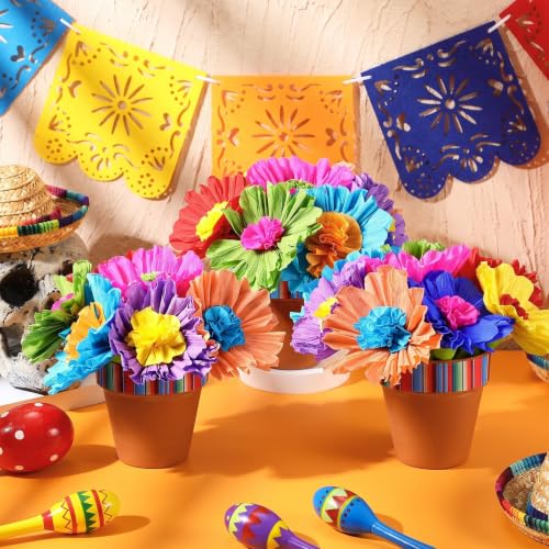 YooNotee 24 Pcs Mexican Fiesta Decorations Clay Pot Centerpieces - Vibrant Colors