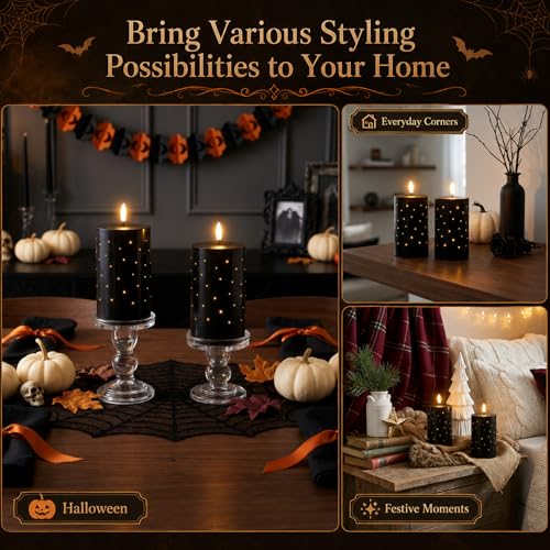 Black Fiber Optic LED Candles with Remote Control - 2-Pack Flameless Wax Pillars