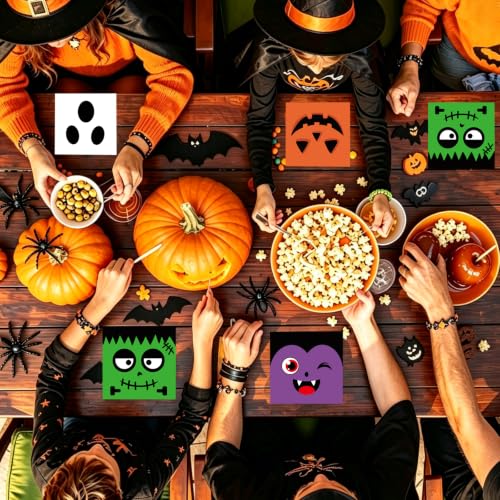 Halloween Paper Napkins Set - Orange Pumpkin Ghost Frankenstein Vampire 100pcs