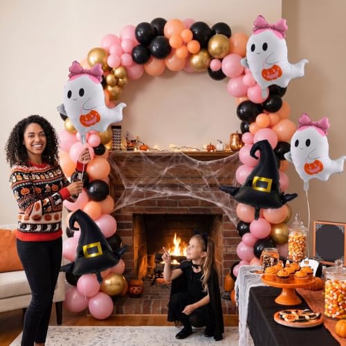 Pink Halloween Balloons Party Decorations - 9 pcs Foil Balloon Set for Ghost Witch Boo