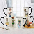 Hipster Animal Coffee Mugs Set of 6 - 17.5 oz Ceramic Drinkware