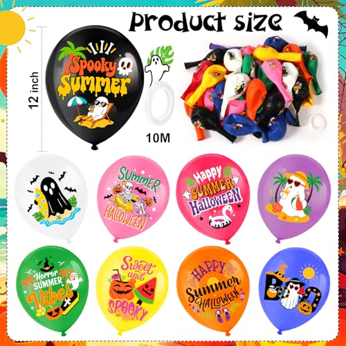 Summer Halloween Balloons Set with Tropical Ghosts and Spooky Designs - 36 pcs