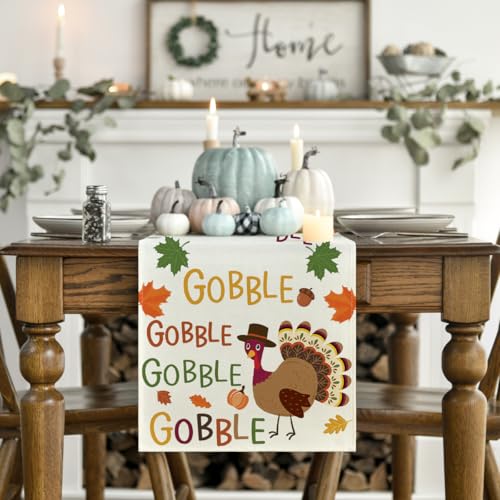 Thanksgiving Table Runner with Maple Leaves - Seasonal Fall Decor 13x48 Inches