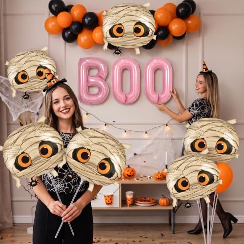 Pink Halloween Balloons Set - 9 Pieces Mummy & Boo Foil Decorations