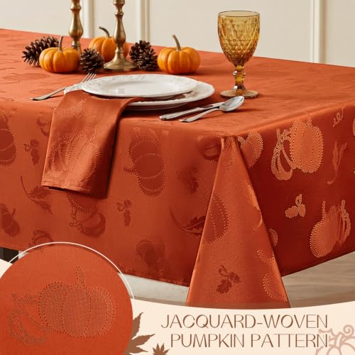 Fall Jacquard Pumpkin Tablecloth - Orange 60 x 84 Inch Rectangular Seasonal Decor