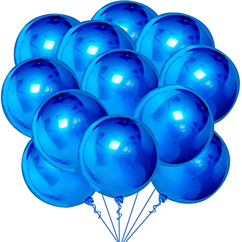 Large Checkered Balloons Pack of 12 - Racing Flag & Blue Foil Balloons for Birthday & Party Decor