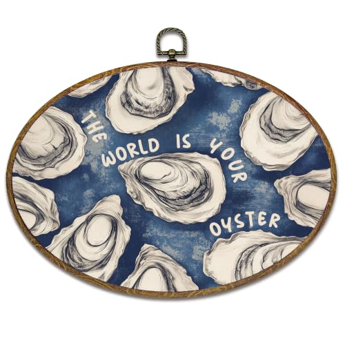 Coastal Beach Oval Wall Art Decor - Nautical Ocean Canvas Artwork, 11.4x8.6 Inches