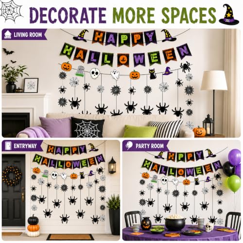 Halloween Spider Web Decoration Garland with Banner for Haunted House Indoor Decor