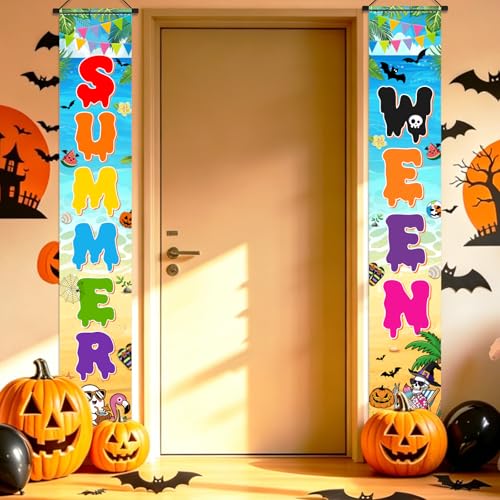 Summerween Party Banner - Halloween in Summer Porch Sign for Garden & Beach Decorations