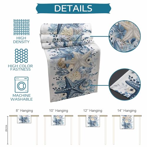 White Coastal Table Runner 13x70 Inches Summer Starfish Nautical Decor