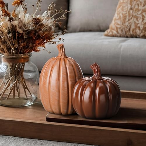 Autumn Pumpkin Decor Set - Resin Tabletop Pumpkins for Fall Thanksgiving Halloween