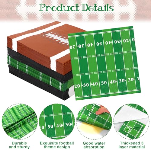 Football Disposable Paper Napkins 6.5 x 6.5 Inch Pack of 120 - Party Decorations