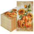 Thanksgiving Fall Paper Napkins - Vintage Pumpkin & Sunflower Design, 100 Pack
