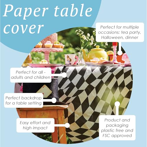 Alice in Wonderland Paper Table Cover - Black & White Disposable Party Tablecloth 71x47 Inches - Variation of THIS listing