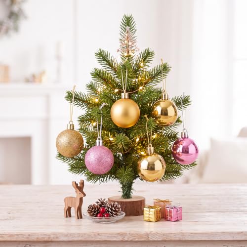 49 Pcs Christmas Ball Ornaments Set - Mini 3cm Shatterproof Decorations Gold Pink
