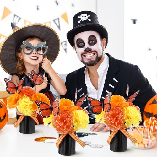 Dia De Los Muertos Altar Decorations Set - 110 Pcs with Marigold Flowers Monarch Butterflies Ribbon