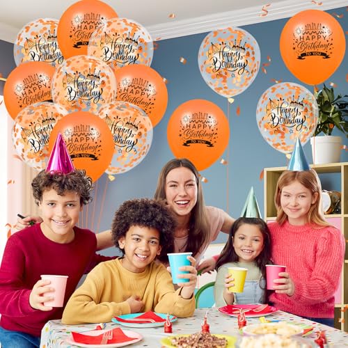 Orange Happy Birthday Latex Confetti Balloons - 18Pcs Party Decorations