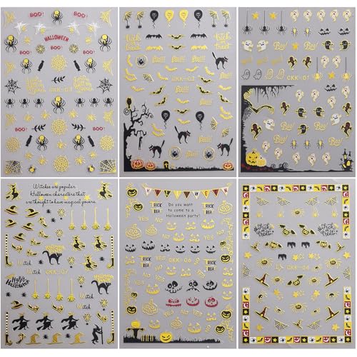 Halloween Gold Spider Web Bat Nail Art Stickers - Variation 06 for DIY Spooky Manicure