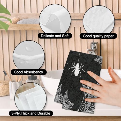 80Pcs Halloween Spider Web Disposable Napkins - Black & White Party Table Decor