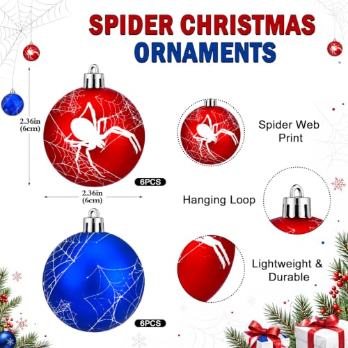 Syhood Spider Christmas Tree Ornaments Set - 24 Pc Holiday Decorations with Web & Bows