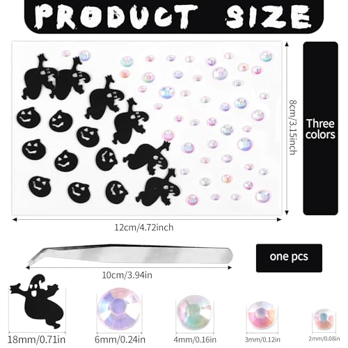 Halloween Black Face Stickers Gems for Makeup - Spider Bat Witch Rhinestones - Variation: Black Halloween