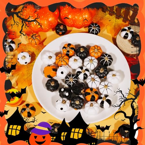 Halloween Mini Pumpkin Figurines Set - 20 Resin Miniatures for Decor & Cake Toppers