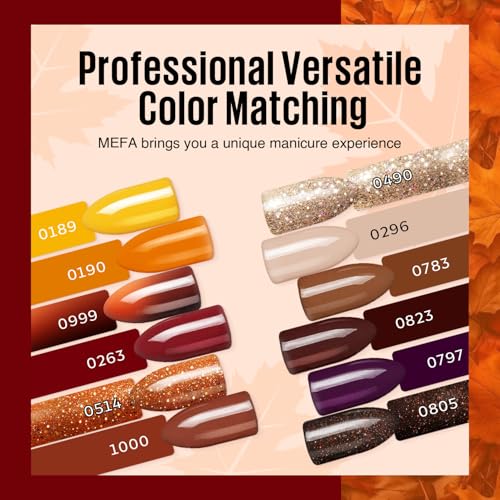 Golden Fall Leaves Gel Nail Polish Kit with UV Light - 12 Colors & Manicure Tools