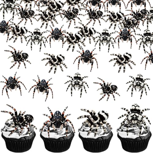 Edible Halloween Spider Cupcake Toppers - Realistic Design 21, 60 Pack