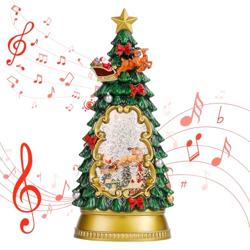 Christmas Snow Globe Lantern with Reindeer Vehicle - Musical & Timer Decor
