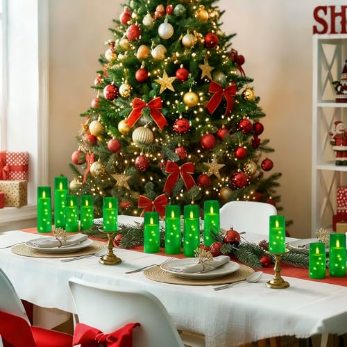 5pcs Green Flameless Battery Operated Candles with Remote Timer & Fairy Lights