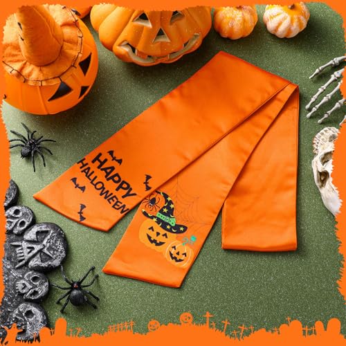 Halloween Wreath Sash Front Door Decor - Orange Embroidery, 56 Inch Variation