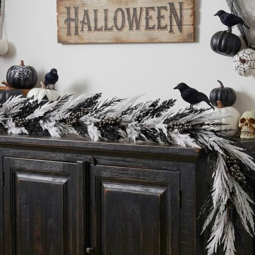 Black and White Halloween Pampas Garland with Lights - 6 Ft DecorbyHannah