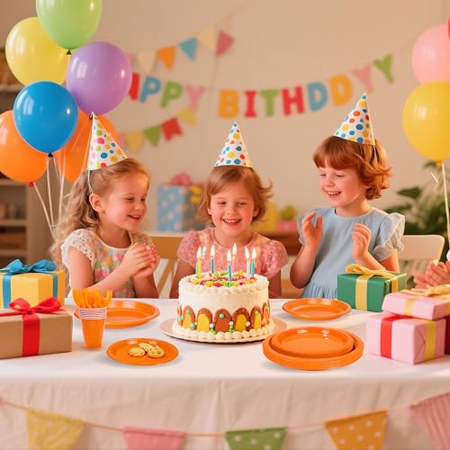 Orange Disposable Plastic Plates Set - 350 Pieces for Parties & Events