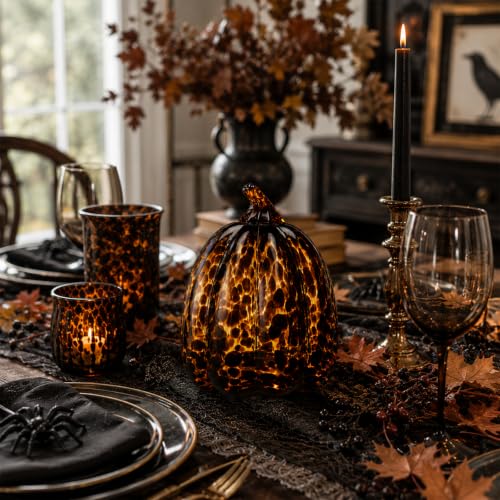 Large Tortoiseshell Glass Pumpkin Halloween Decor - Fall Thanksgiving Accent