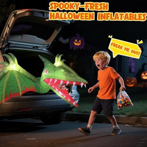 Pterosaur-Themed Halloween Car Inflatable Decor with LED Lights & Candy Pocket - Trunk or Treat