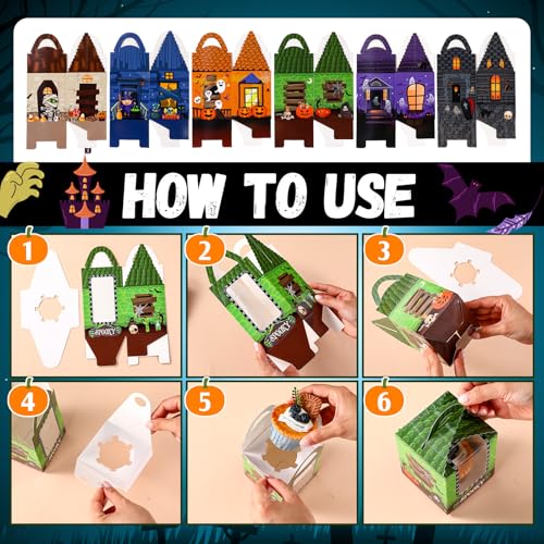 Halloween House Style Cupcake Box Set - 60 Clear Window Carriers for Treats