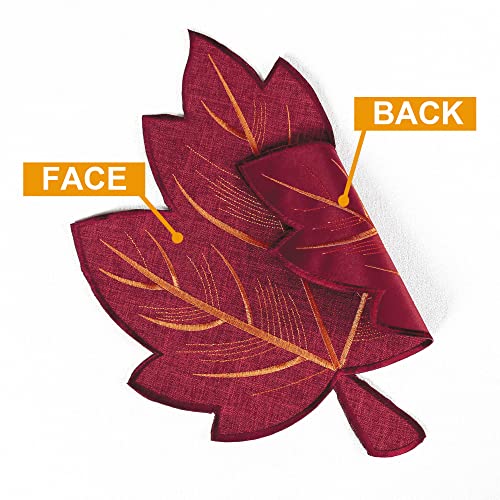 Fall Leaves Placemats Set of 4 - Embroidered Maple Leaf Table Mats, 15x18 Inches