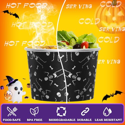 Multicolor Halloween Snack Cups 60 Pack 9 oz Ice Cream Bowls Skeleton