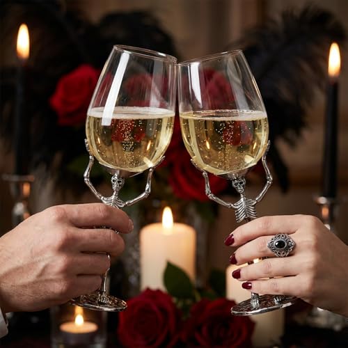Gothic Skull Wine Glass Skeleton Goblet with Bone Hand Base - Dark Aesthetic Decor (Variation C)